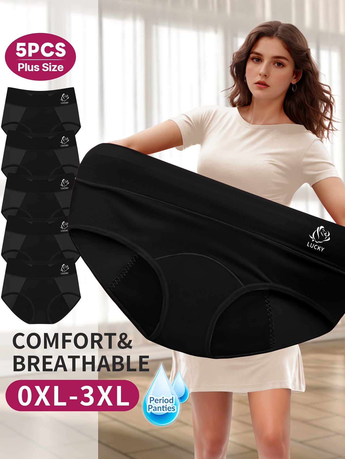 Leakproof Plus Size Panties 5pcs Women's Plus Size Panties | Leakproof, High Waist, Comfortable, Light Beige-Friendly, Soft & Breathable, Solid Color, Elegant Design, 0XL-5XL