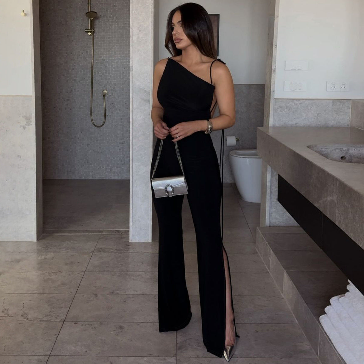 Women's Chic Side-Slit Slim Fit Bodysuit