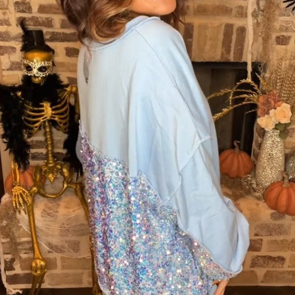 Sparkle Sequin Patchwork Loose Winter Pullover Sweater