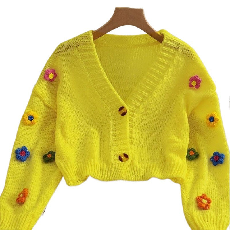 Sweet-style Short Two-button Knit Sweater for Women