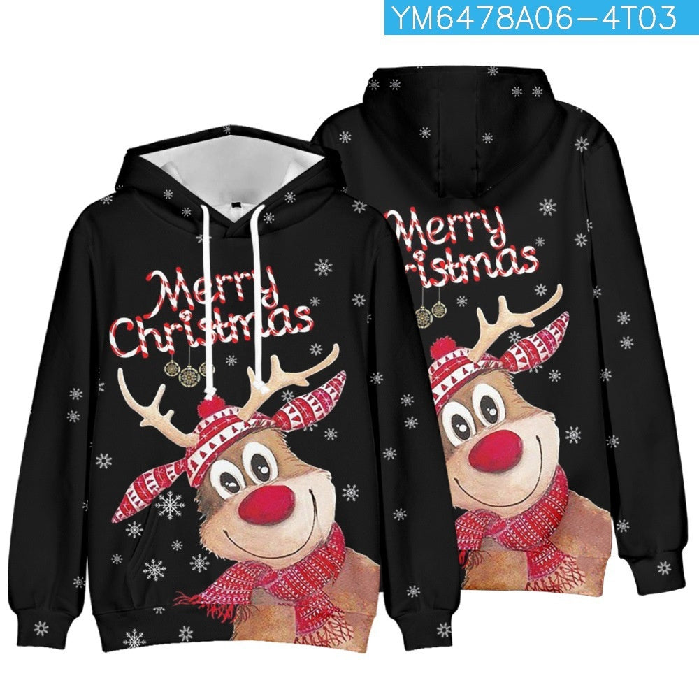 Festive Christmas Animal Print Hooded Sweatshirt
