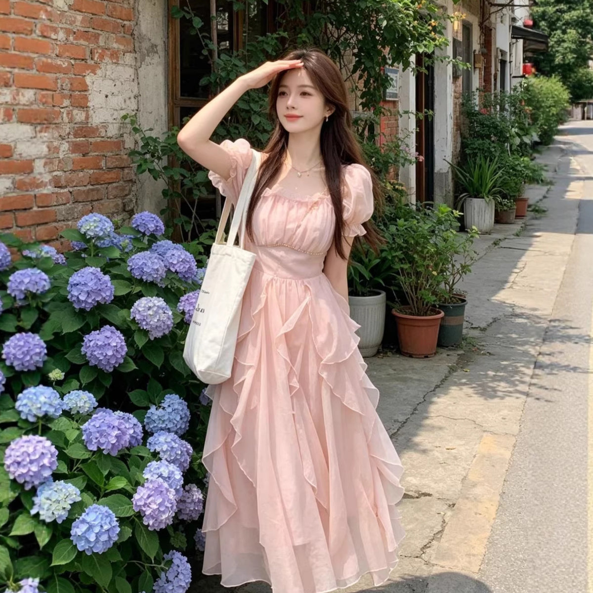 French-style Square-neck Dress for Women
