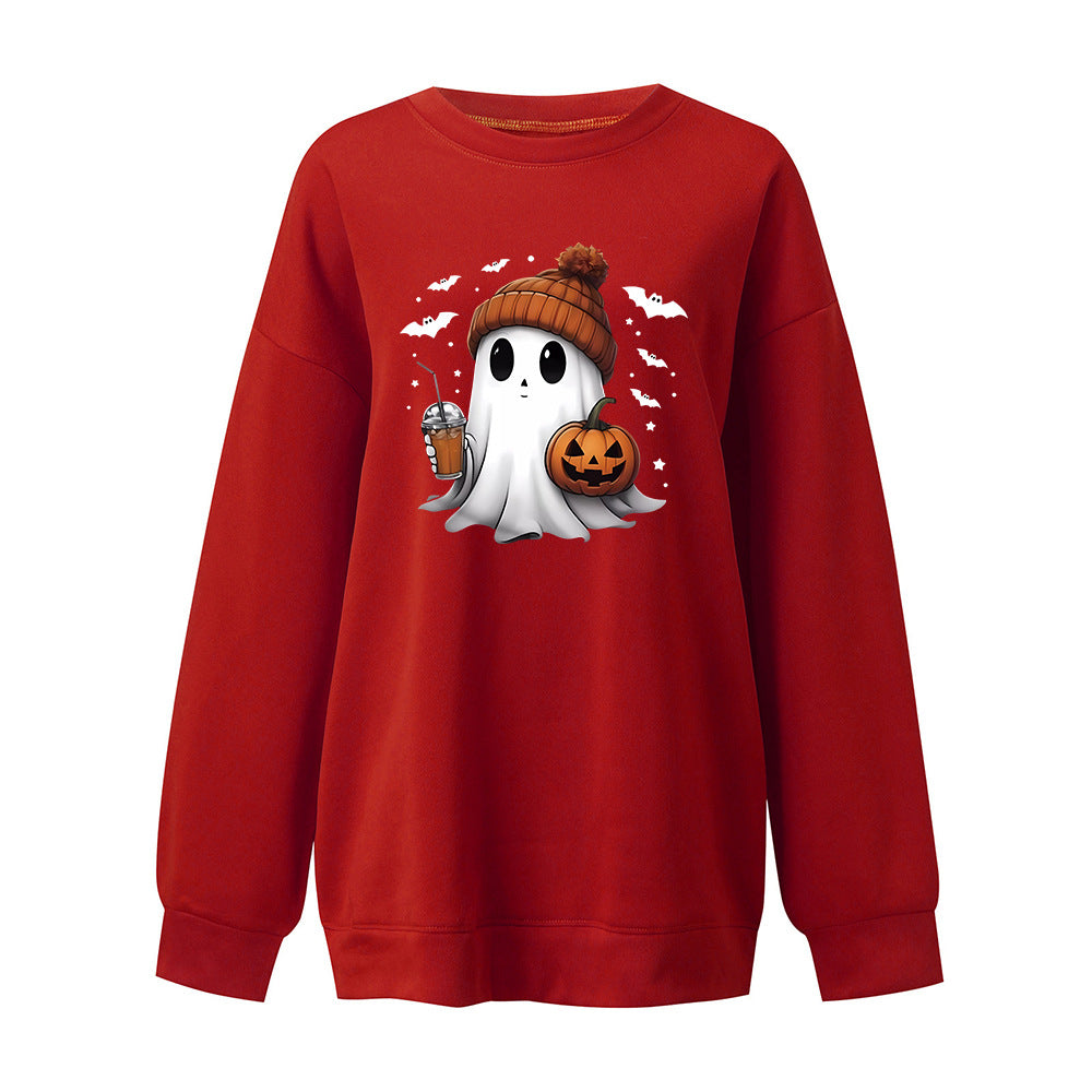 Cozy Drop-Shoulder Velvet Halloween Hoodie for Women