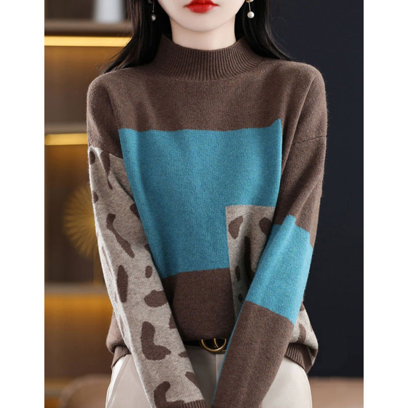 Womens Half-turtleneck Color-block Base Layer Top Extra-soft and Thick