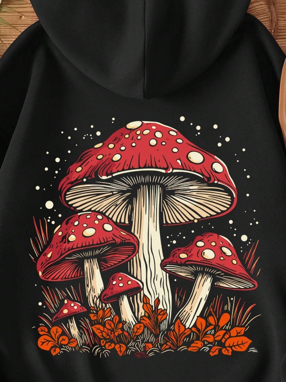 Women's Mushroom Print Velvet Hoodie Streetwear Sweatshirt