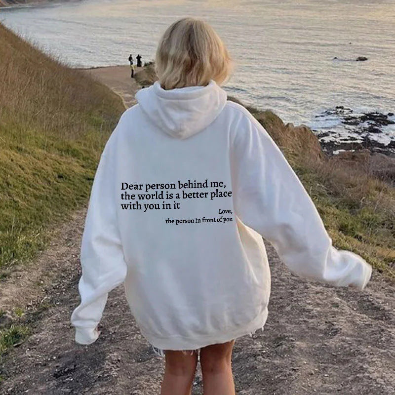 Okay Letter Print Casual Loose Hoodie