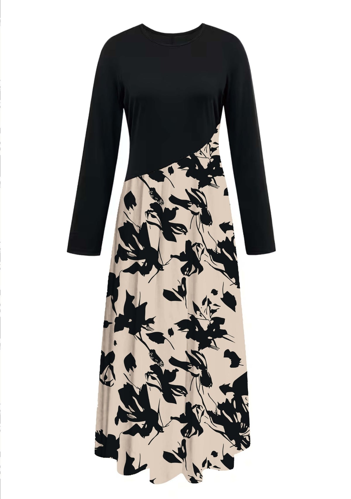 Plus-Size Leopard Print Long Sleeve Fishtail Dress