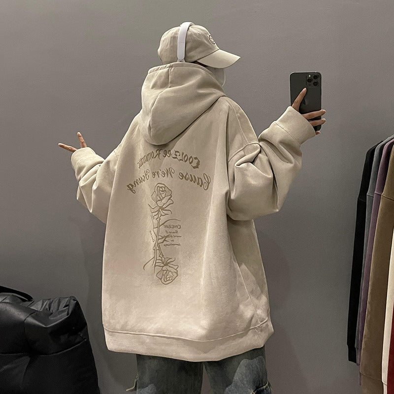 Women's Suede Hooded Pullover Cozy Casual Sweatshirt