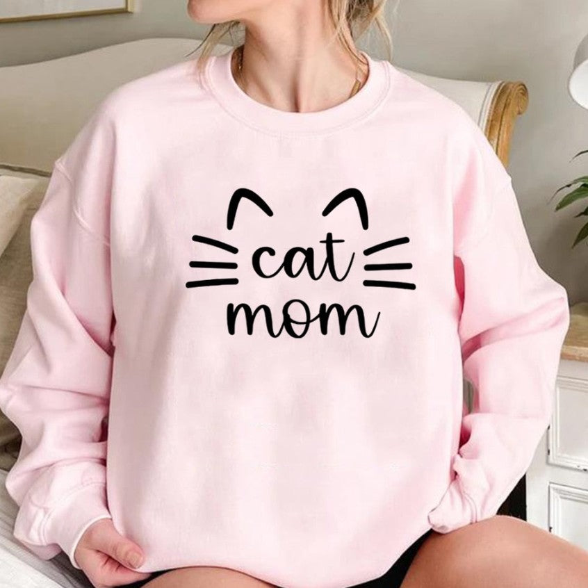 Cat Mom Cute Cartoon Graphic Pullover Sweatshirt