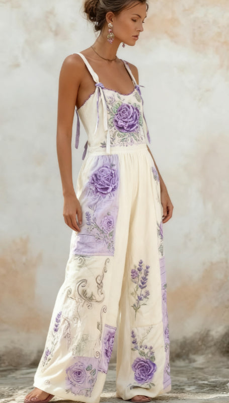 Bohemian Style Rose Embroidered Floral Patchwork Jumpsuit