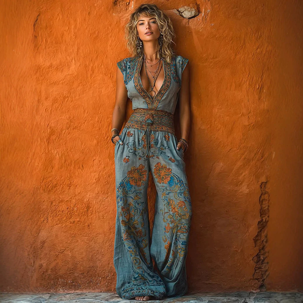 Chic Printed Wide-Leg Casual Women's Jumpsuit
