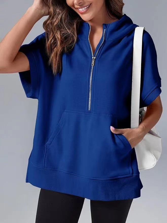 Women's Short-Sleeve Hooded Pullover Sweater