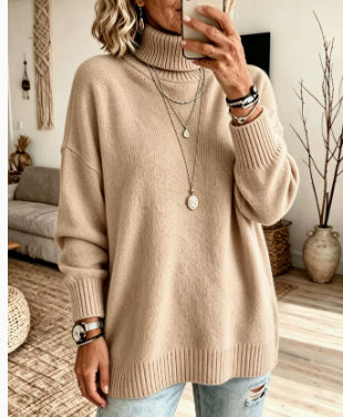 Womens Velvet Long-sleeve Turtleneck Sweater