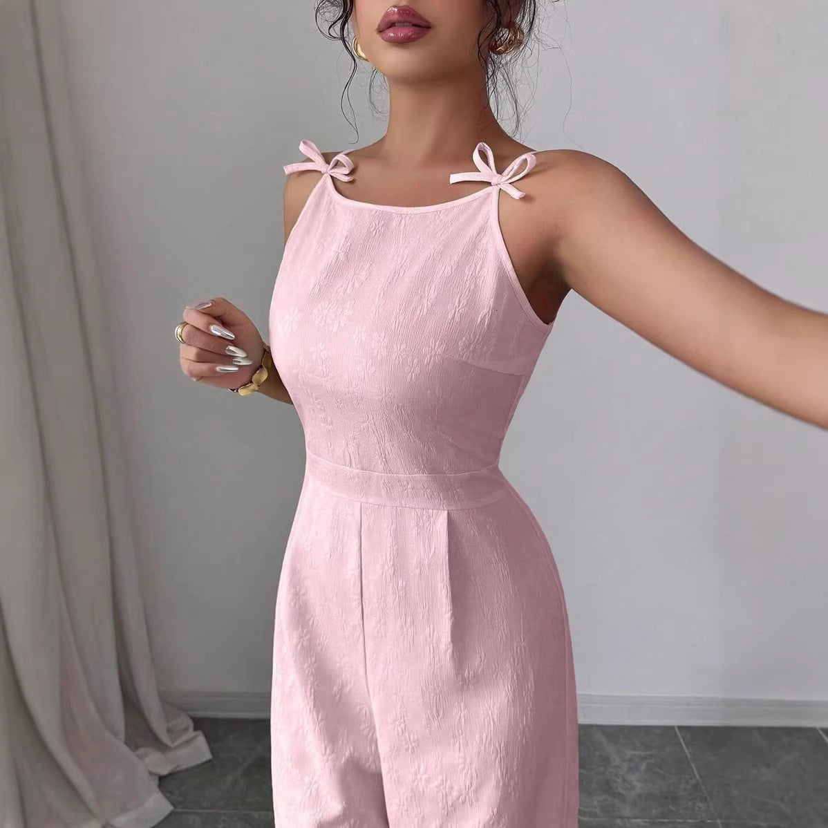 Elegant Bow-Shoulder Wide-Leg Jumpsuit