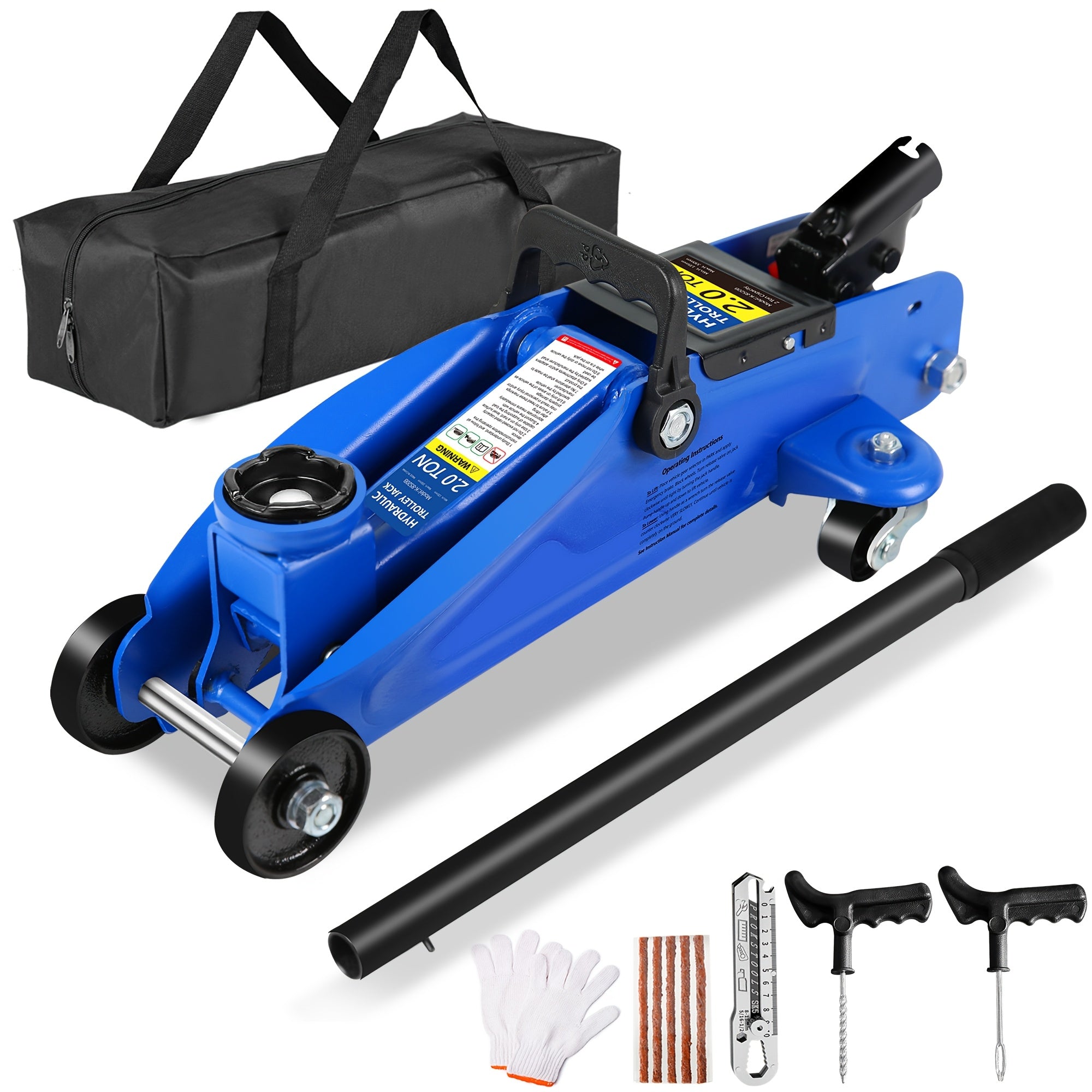 2/2.5/3 Ton Capacity Floor Car Jack Low Profile Garage Hydraulic Trolley Service Lift Floor Jack Combo with With 2 Ratchet 3 Ton Jack Stands, Tire Repair Kit, 14-inch Wheel Cross Wrench, Wheel...