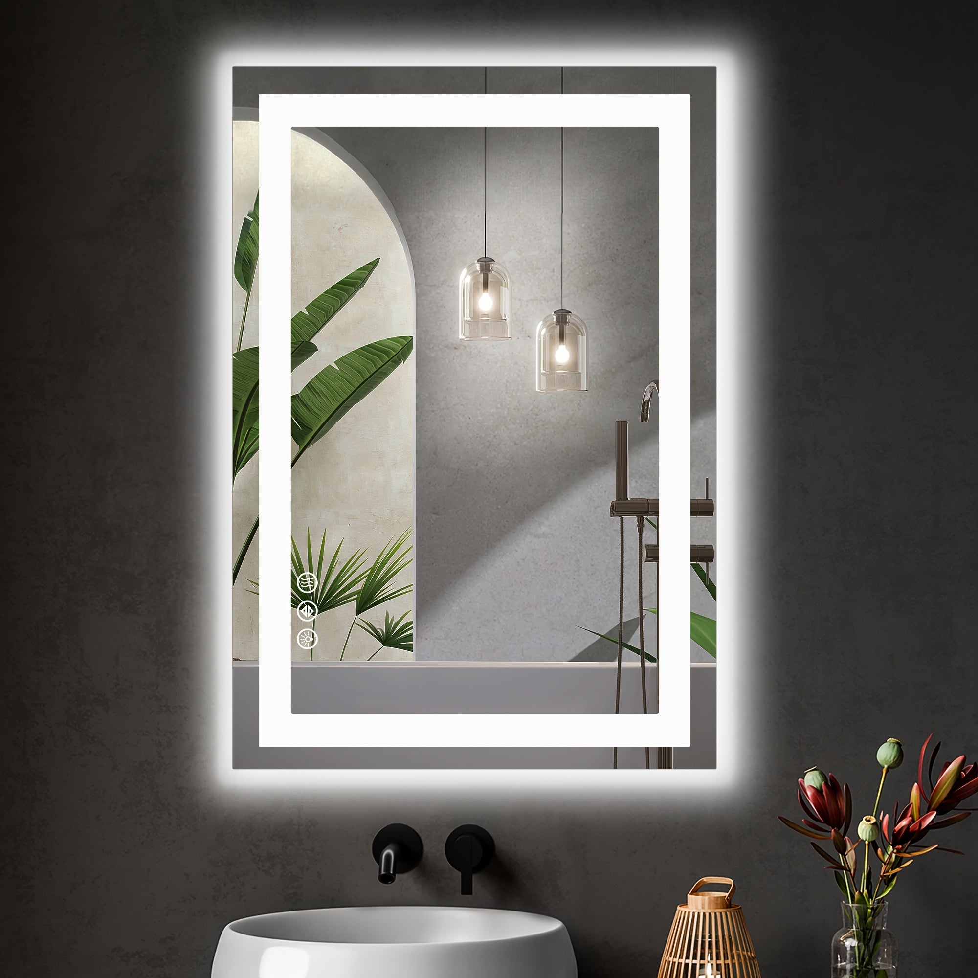 Dimmable anti-fog LED bathroom mirror with three color modes