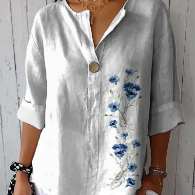 Chic V-Neck Long-Sleeve Printed Top