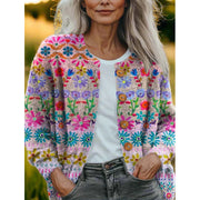 Womens Digital 3d-print Geometric Cardigan Faux Sweater Coat