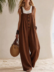 Bohemian Button-Front Suspender Jumpsuit