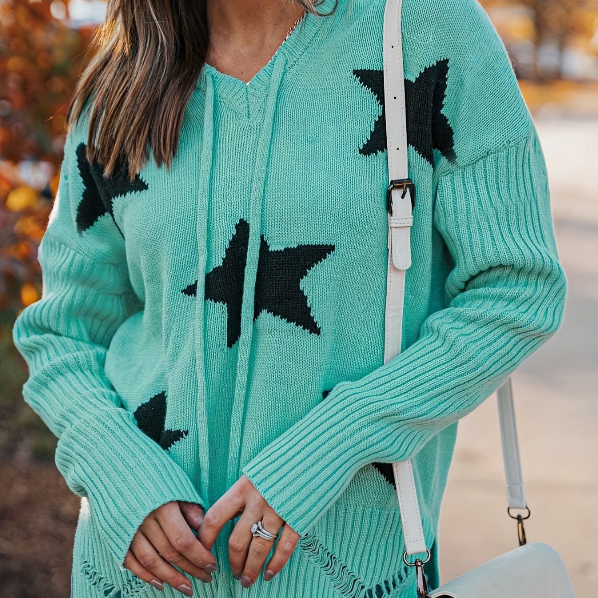 Plus Size Hooded Drawstring Knitted Pullover Sweater