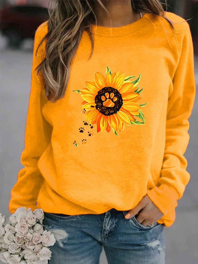 Cozy Round Neck Print Long Sleeve Sweatshirt for Women