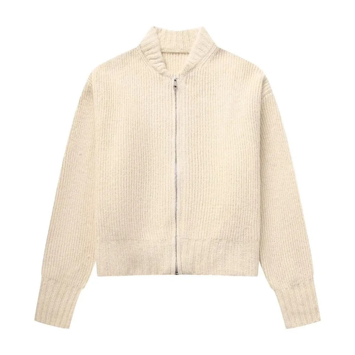 Womens Knitted Long-sleeve Sweater with a Round Neck and Zipper
