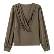 V-neck Satin Long-sleeved Shirt Women's Professional Bottoming Shirt