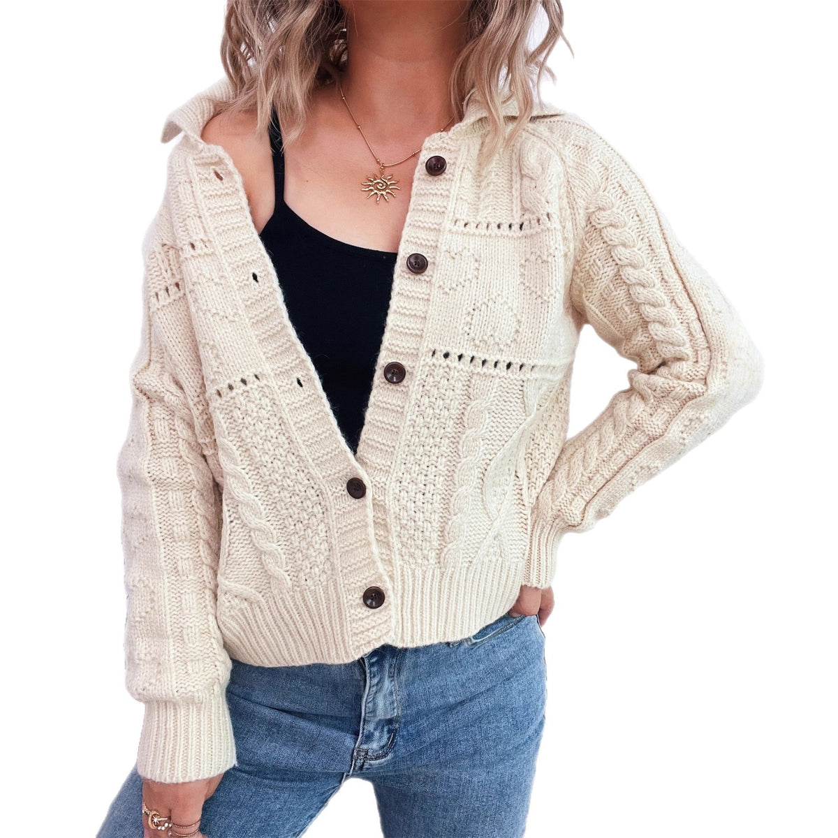 Commuter Hollow Lapel Retro Twist Sweater