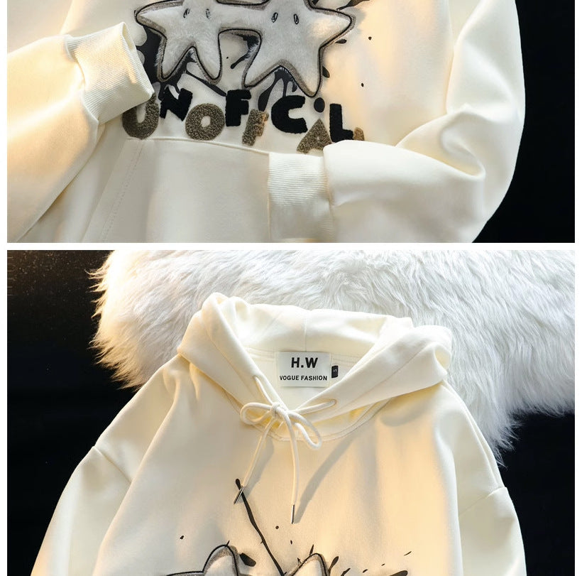 Women's Streetwear Flocked Star Graphic Hoodie