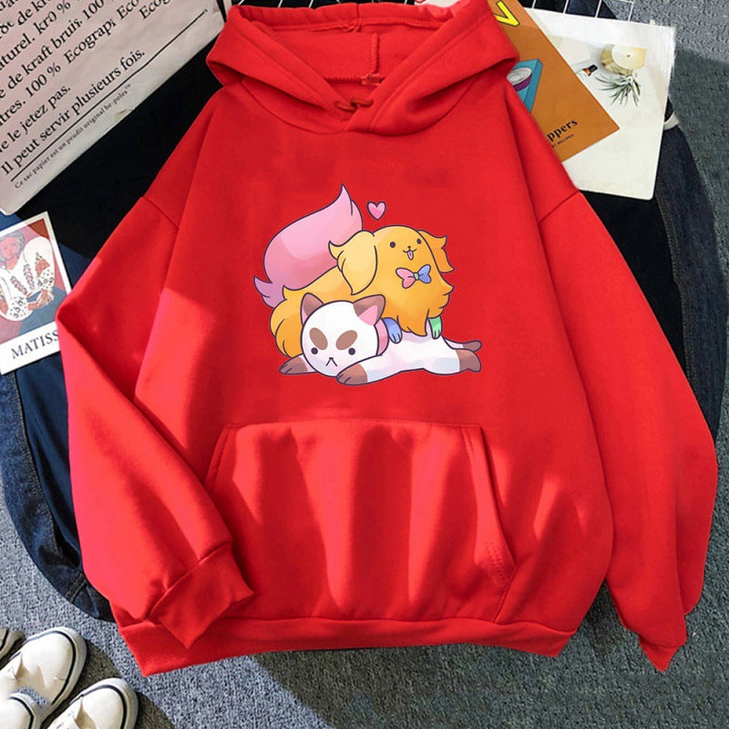 Cute Cartoon Cat & Puppy Graphic Pullover Sweater