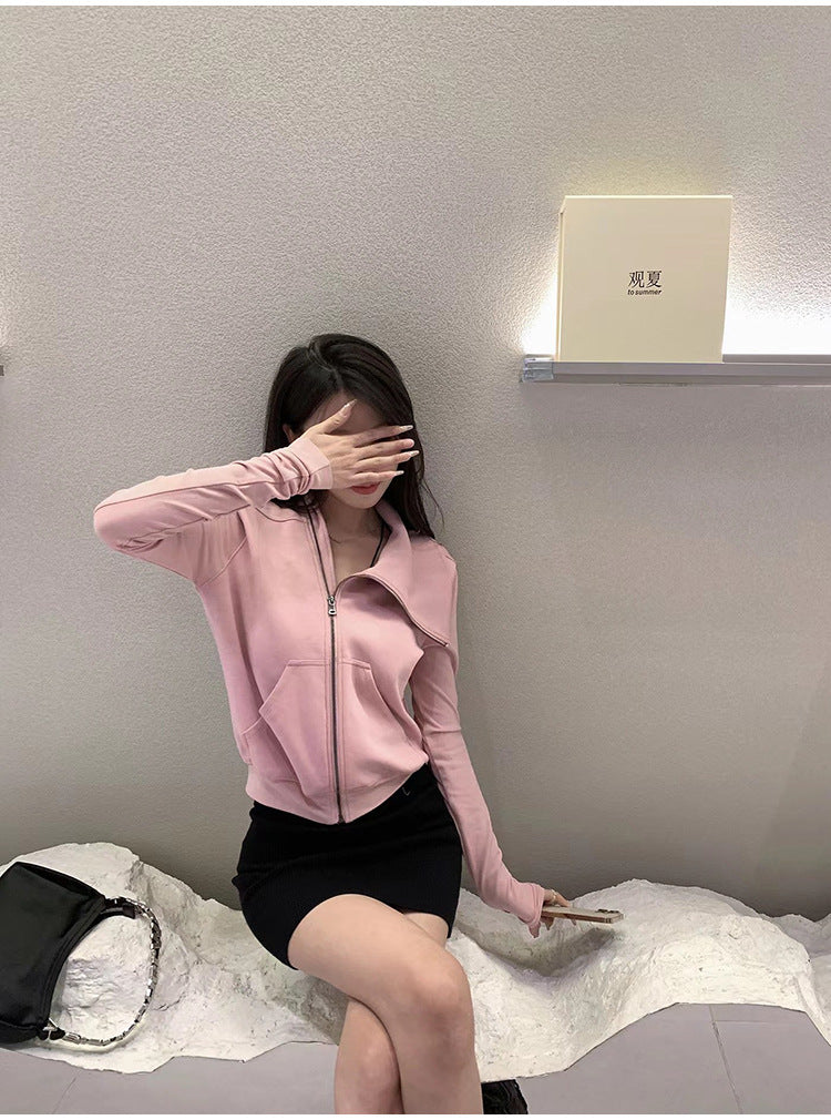 Edgy Oblique Zip Turtleneck Cotton Sweater Coat