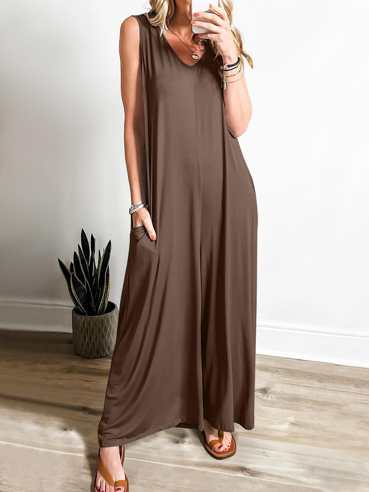 Women's Casual Wide-Leg Pocket Jumpsuit