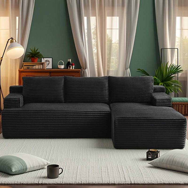 Left chaise L-shaped sectional sofa with memory foam cushions and corduroy upholstery
