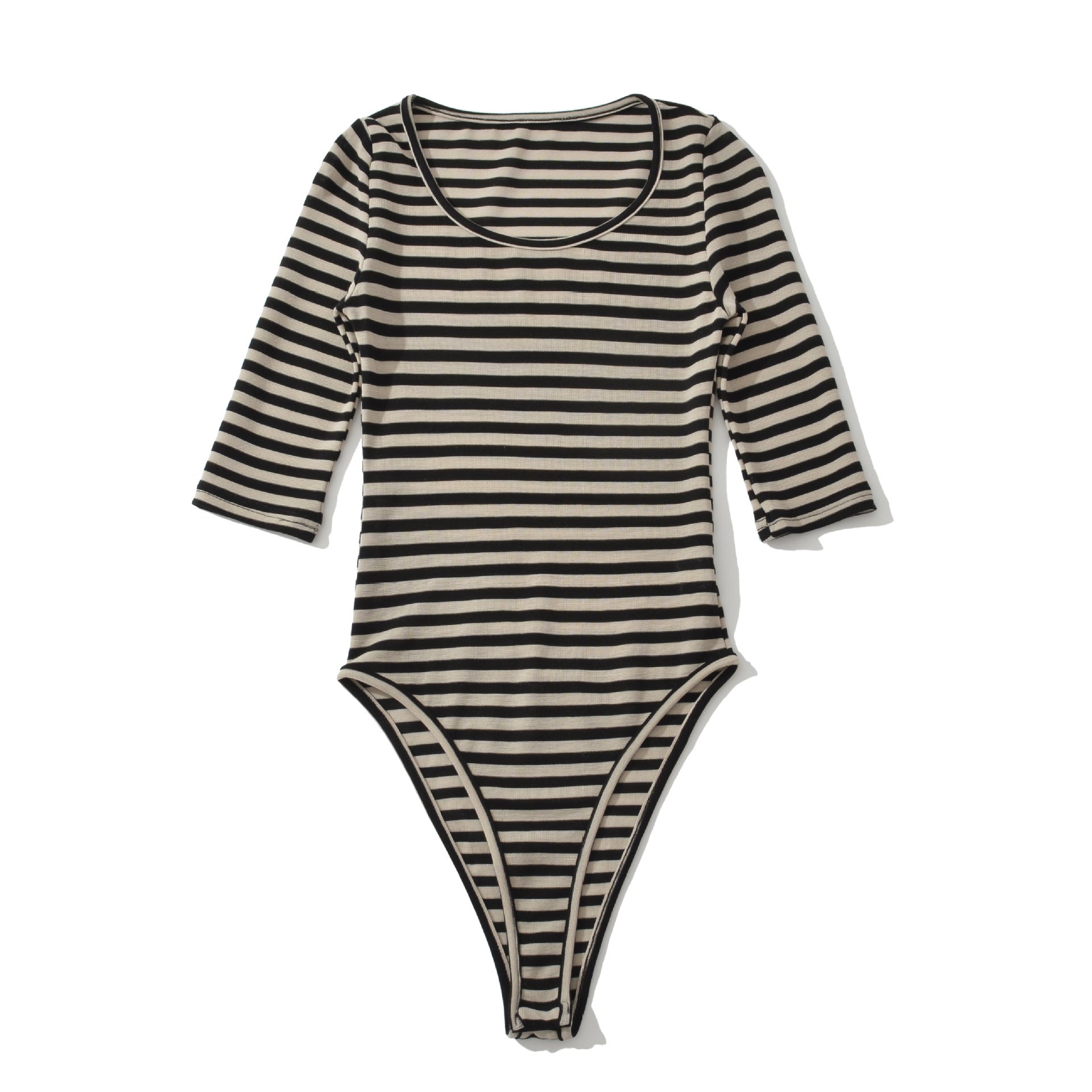 Striped Deep U-Neck Long-Sleeve Slim Fit Jumpsuit