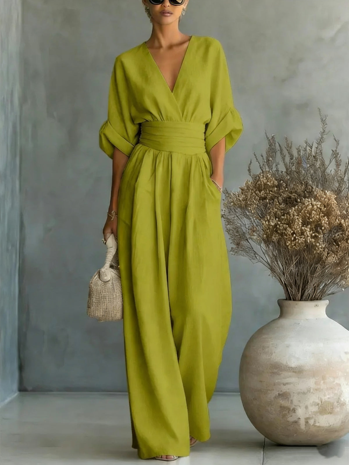 Women's Casual V-Neck Wide-Leg Summer Jumpsuit