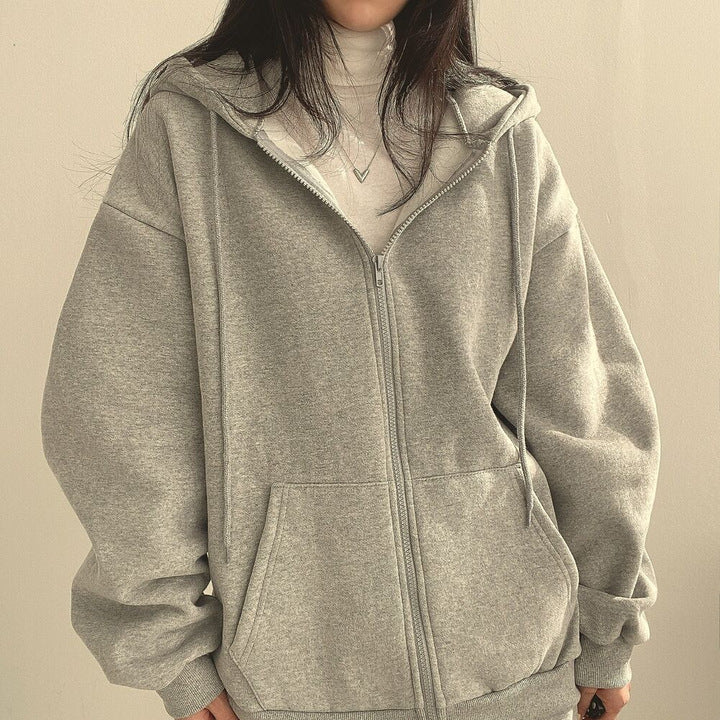 Plush Lined Zip-Up Hooded Sweatshirt Jacket