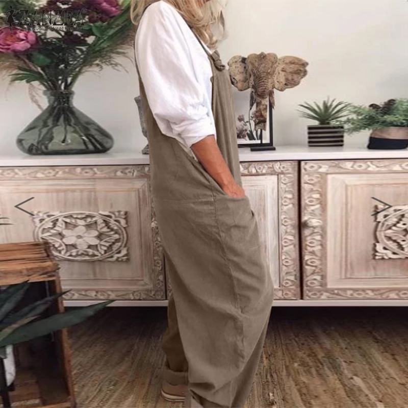 Women's Solid Color Pocket Suspenders One-Piece Trousers