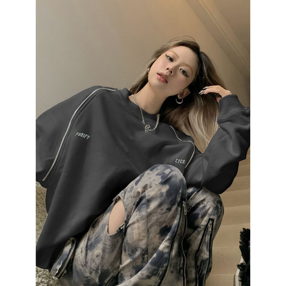 Retro American Loose Fleece Pullover Top
