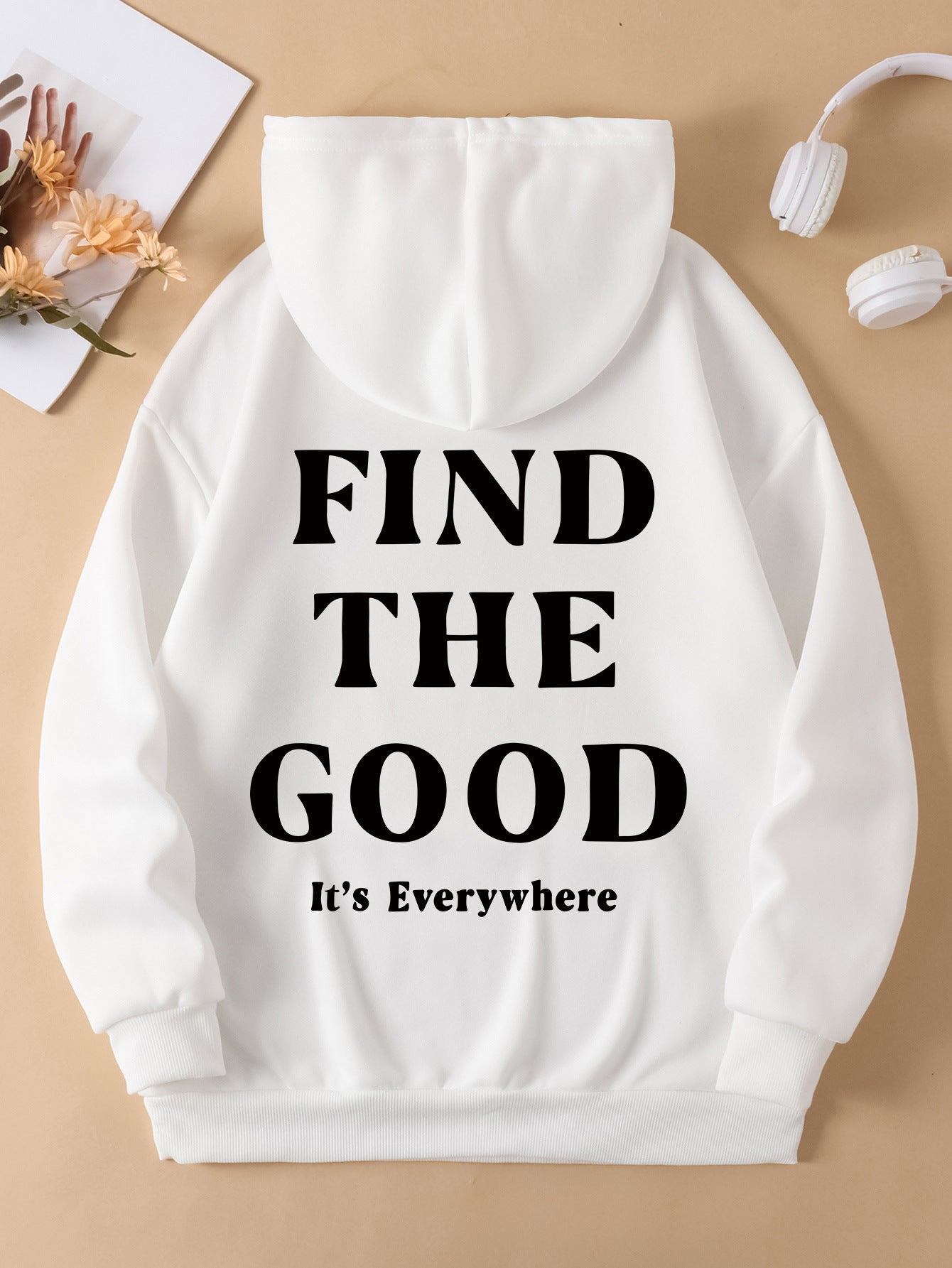 Cozy Brushed Letter Print Pullover Hoodie for Women
