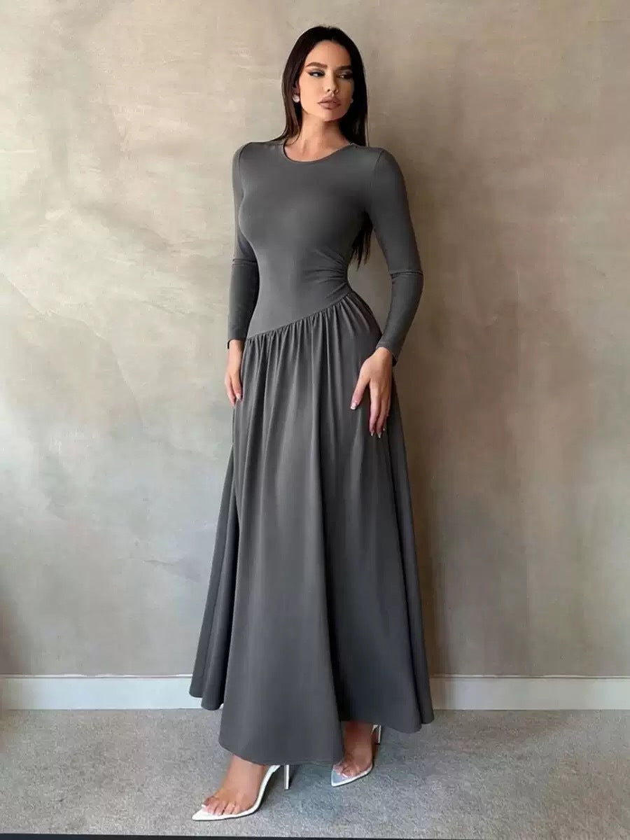 Elegant Solid Color Slim-Fit Long-Sleeve Dress