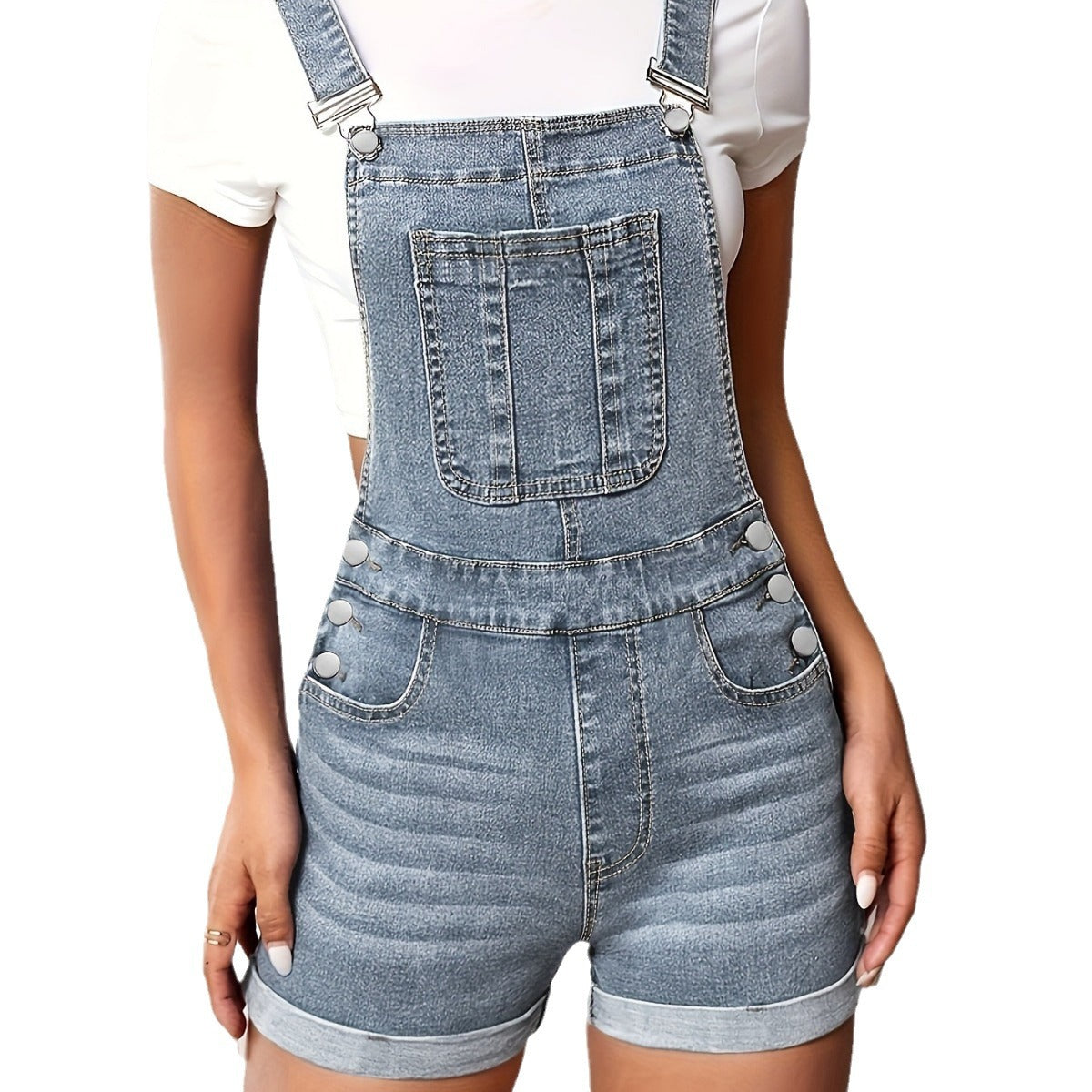 Stretchy Slim-Fit Denim Overalls with Adjustable Straps