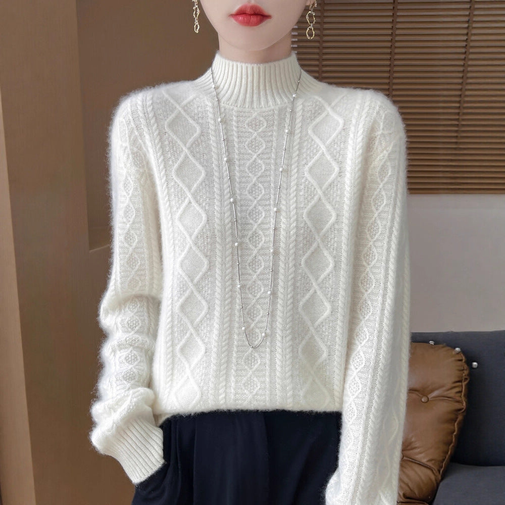 Women's Semi-high Neck Versatile Loose Knit Sweater Thickened Base Layer