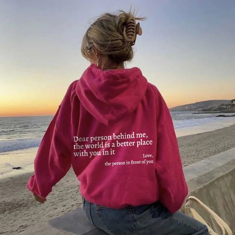 Cozy Letter Print Fleece Kangaroo Pocket Hoodie