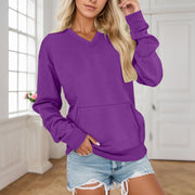 Women's V-neck Solid Color Non-hooded Sweater Pocket Loose Long Sleeve