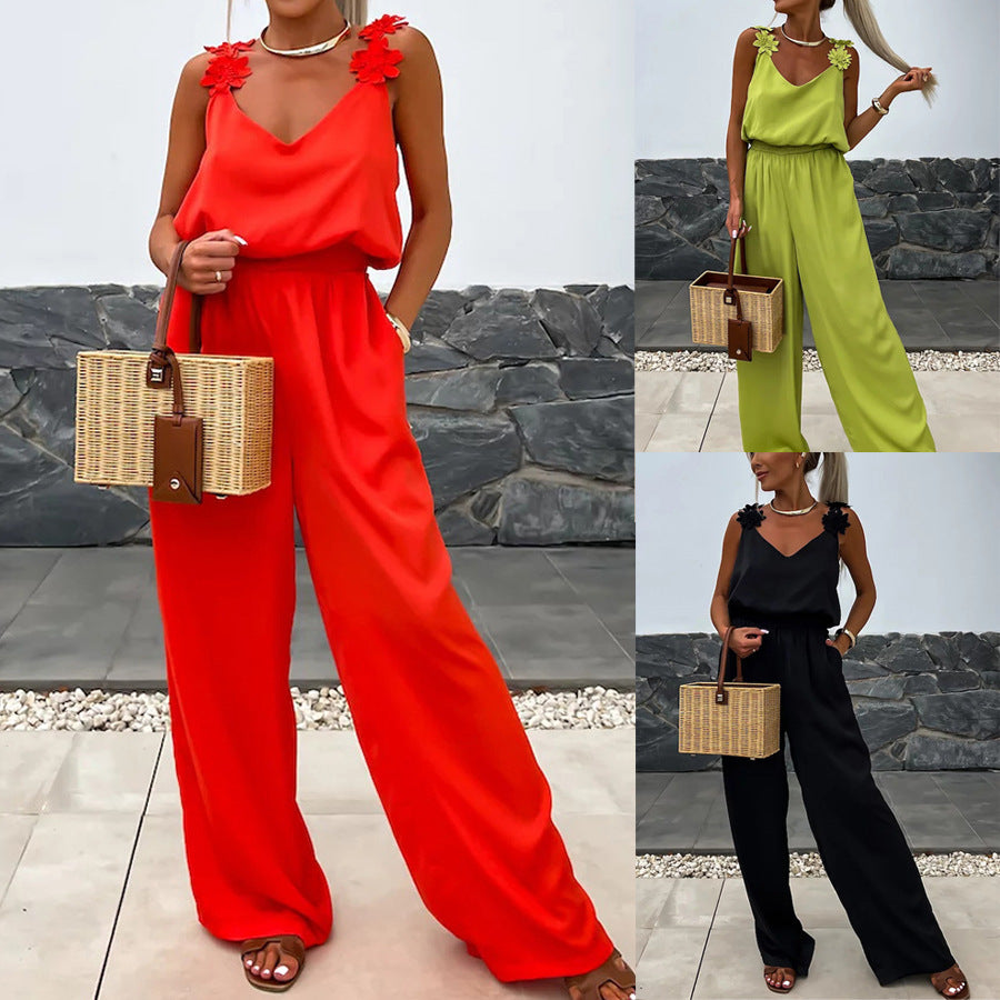 Casual Sleeveless Pocket Jumpsuit for Spring and Summer