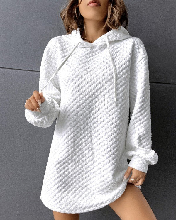 Waffle Knit Loose Drawstring Hoodie Casual Sweatshirt