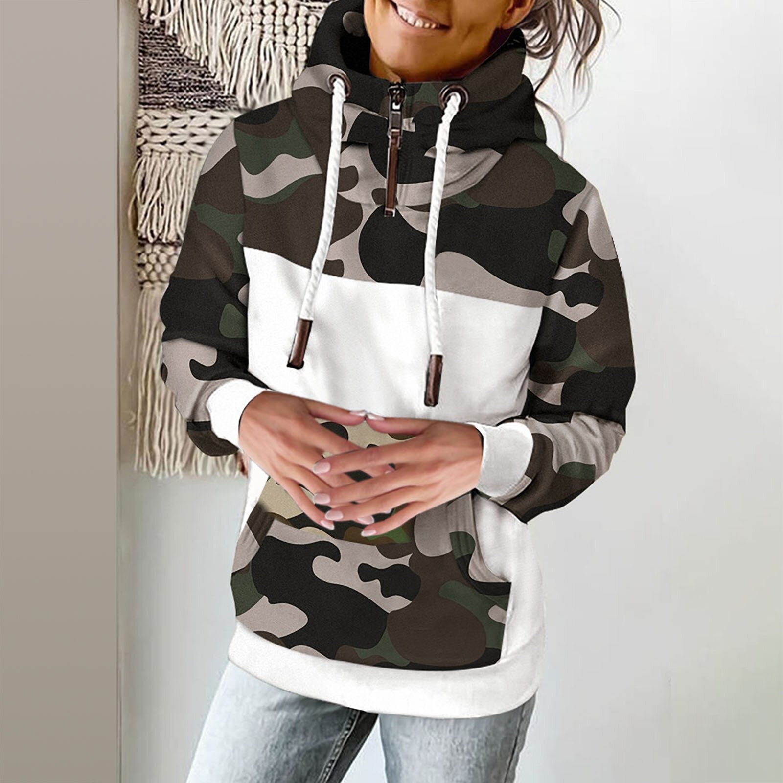 Women's Printed High Neck Fleece Pullover Sweater