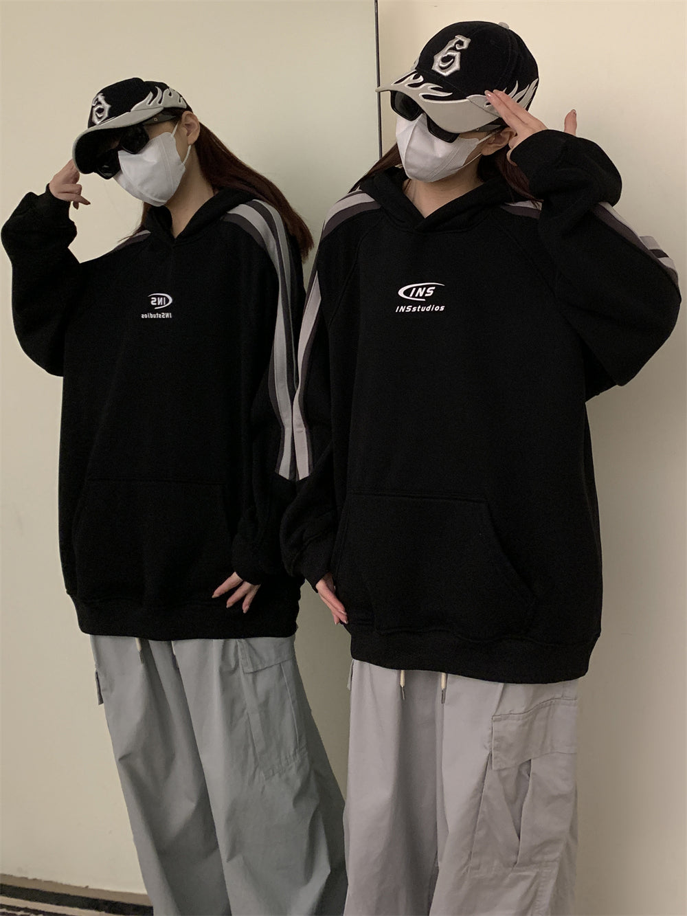 Fleece-Lined Striped Raglan Sleeve Hoodie