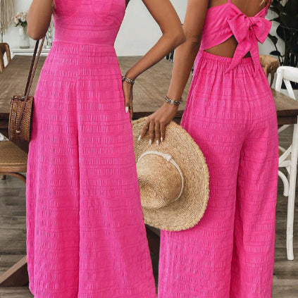 Elegant Bow Strap Slim-Fit Cropped Jumpsuit