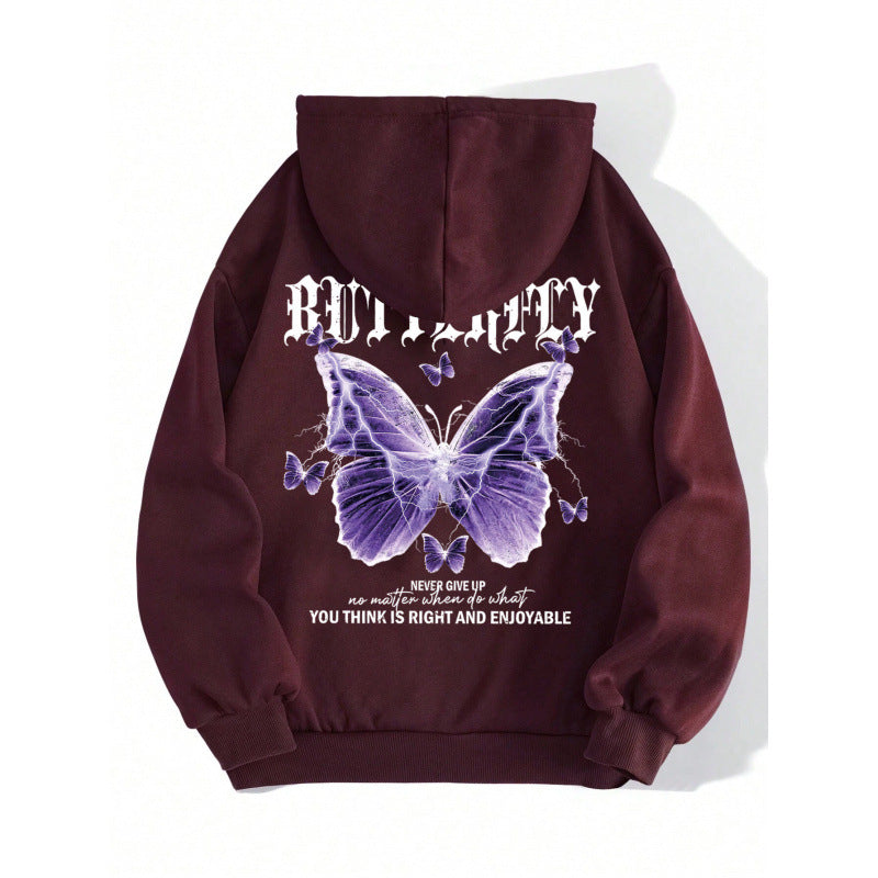Women's Purple Butterfly Print Sports Hoodie Sweatshirt